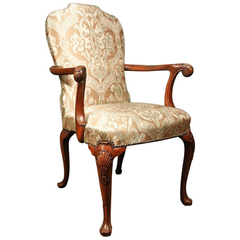 Very Good Victorian Arm Chair of Queen Anne Design, in Mint Green and