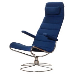 1980s, Chrome with Royal Blue Fabric 'Minister' Swivel Chair by Bruno Mathsson