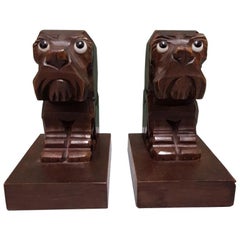 Pair of Mid-20th Century Hand Carved Sitting Dogs Bookends