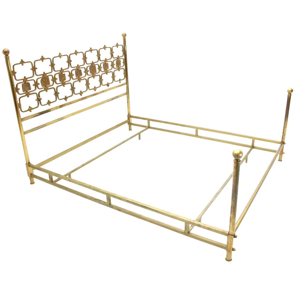 Italian Midcentury Wall Unit Brass Bed by Frigerio, 1960s