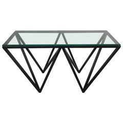Postmodern Architectural Black Steel and Glass Console or Sofa Table