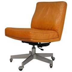 Vintage De Sede DS 35 Leather Swivel Office Chair on castors, Switzerland 1960s