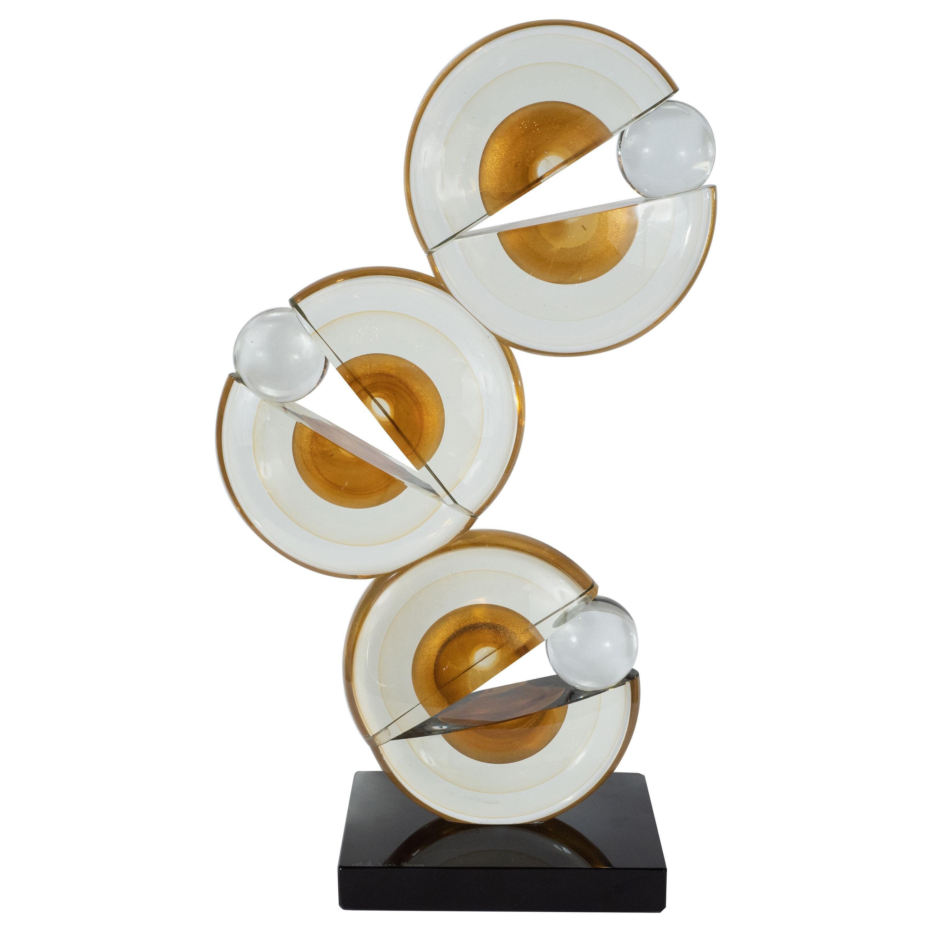 Modernist Handblown Murano Glass Geometric Sculpture with 24-Karat Gold Flecks