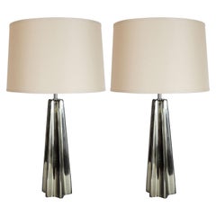 Modernist Pair of Handblown X-Form Lamps in Handblown Murano Mercury Glass