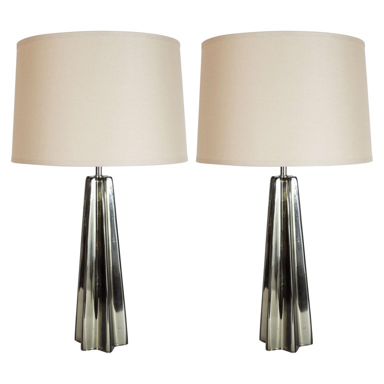 Modernist Pair of Handblown X-Form Lamps in Handblown Murano Mercury Glass For Sale