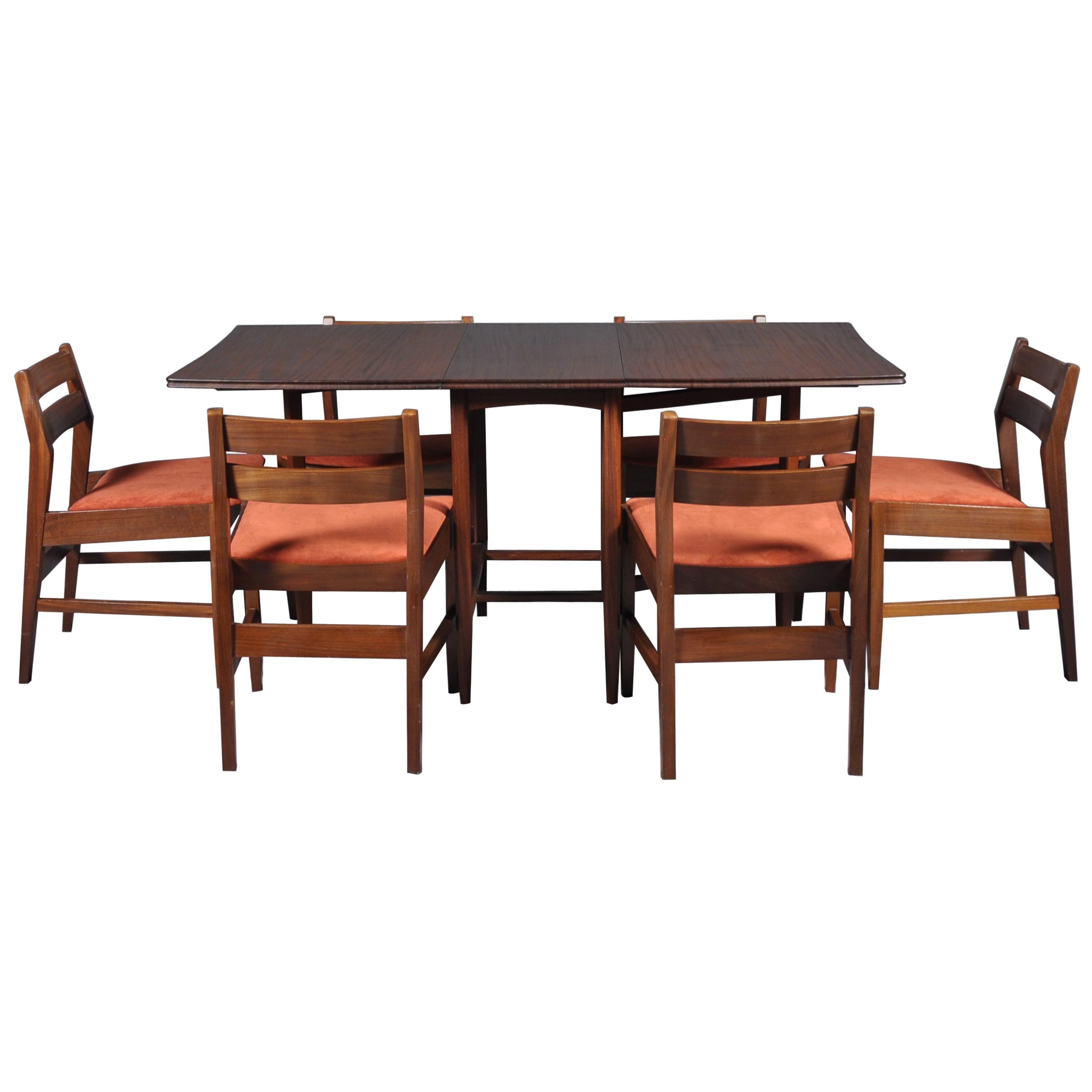 Mid Century Modern Set-Folding Dining Table and Six Chairs, 1960s