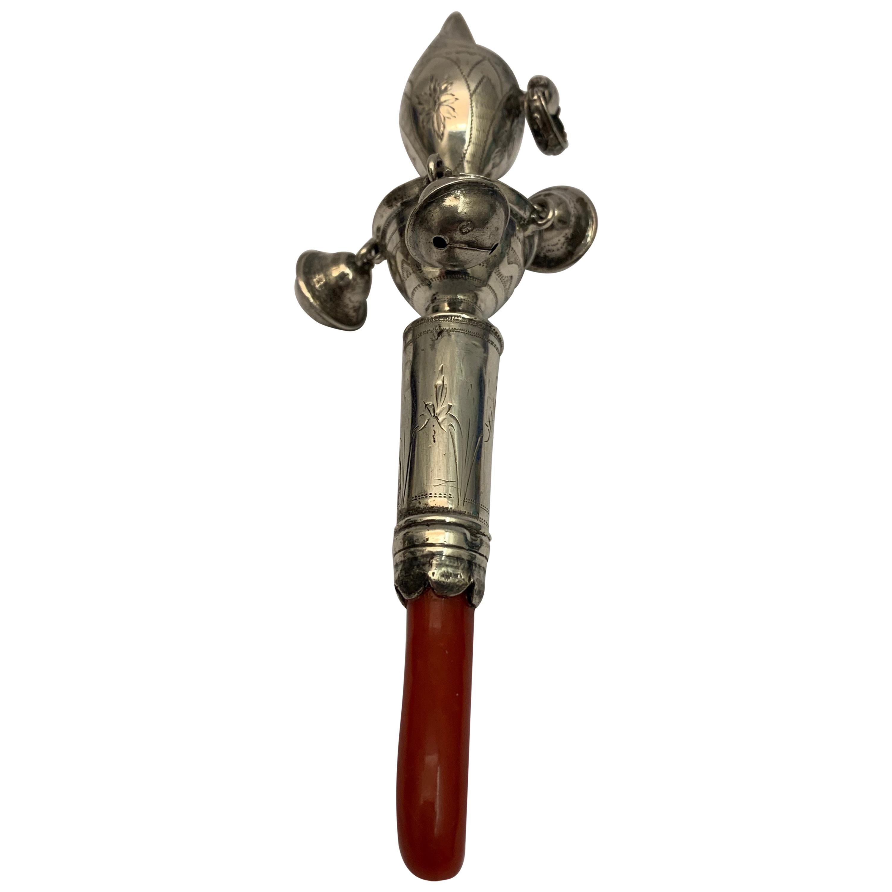 Antique Silver Rattle Made by Peter and Ann Bateman, circa 1800 For Sale