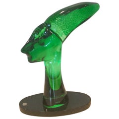Oscar Zanetti Large Emerald Green Murano Sculpture Signed by the Artist