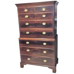 English Georgian Chest on Chest Crotched Mahogany circa 1800 Nice Size and Color