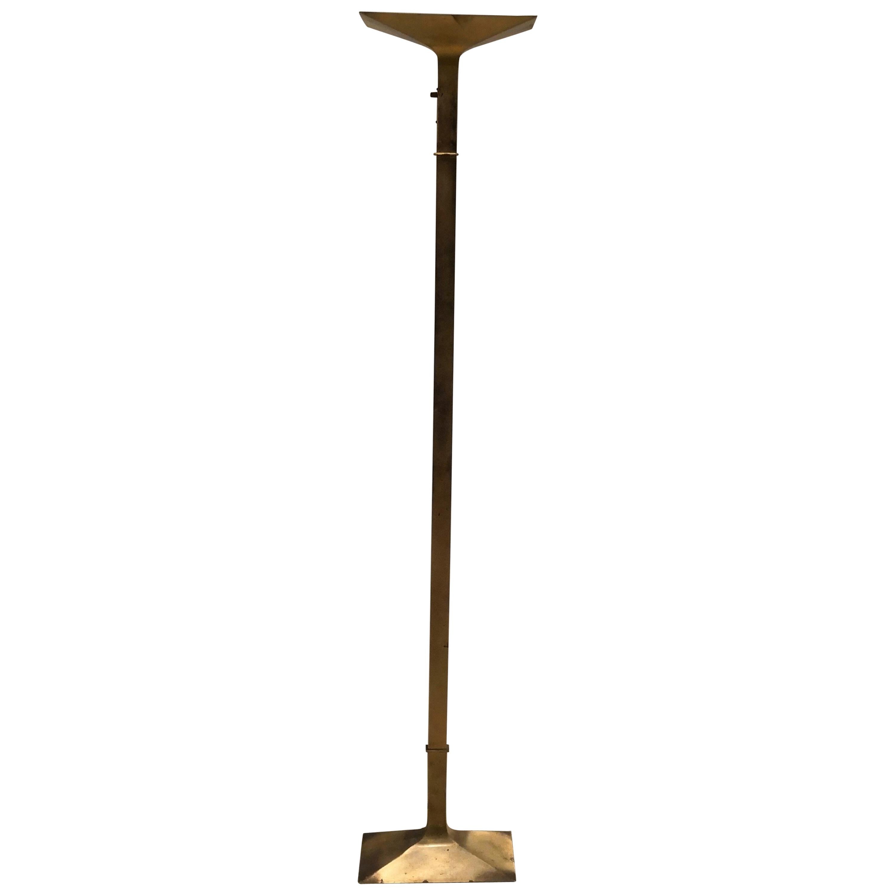 Patinated Brass Modernist Floor Lamp, Italy, 1980s