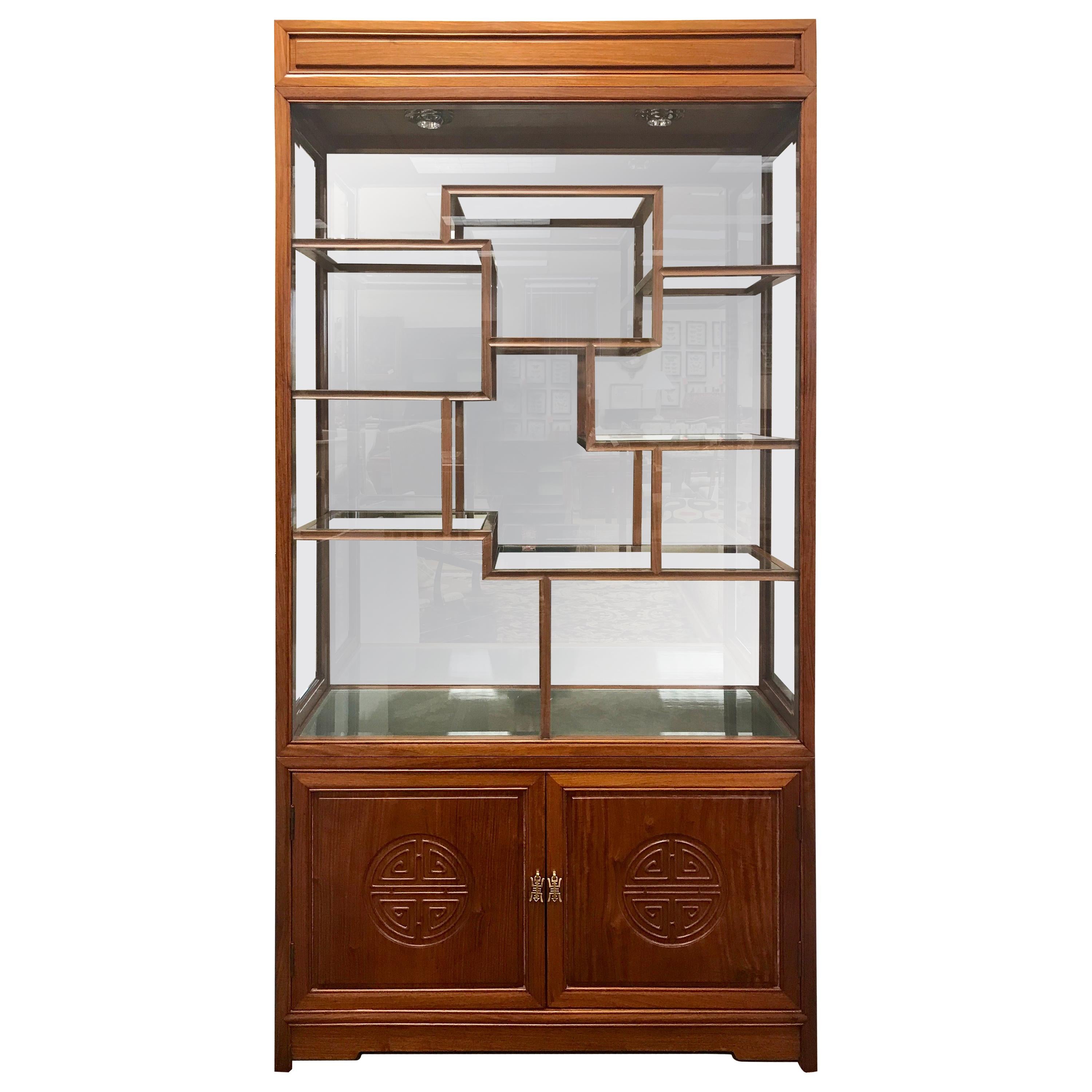Chinese Rosewood and Glass Display Case Vitrine China Cabinet