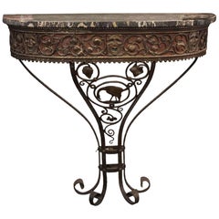 1920s Oscar Bach Style Bronze Iron and Marble Console Table
