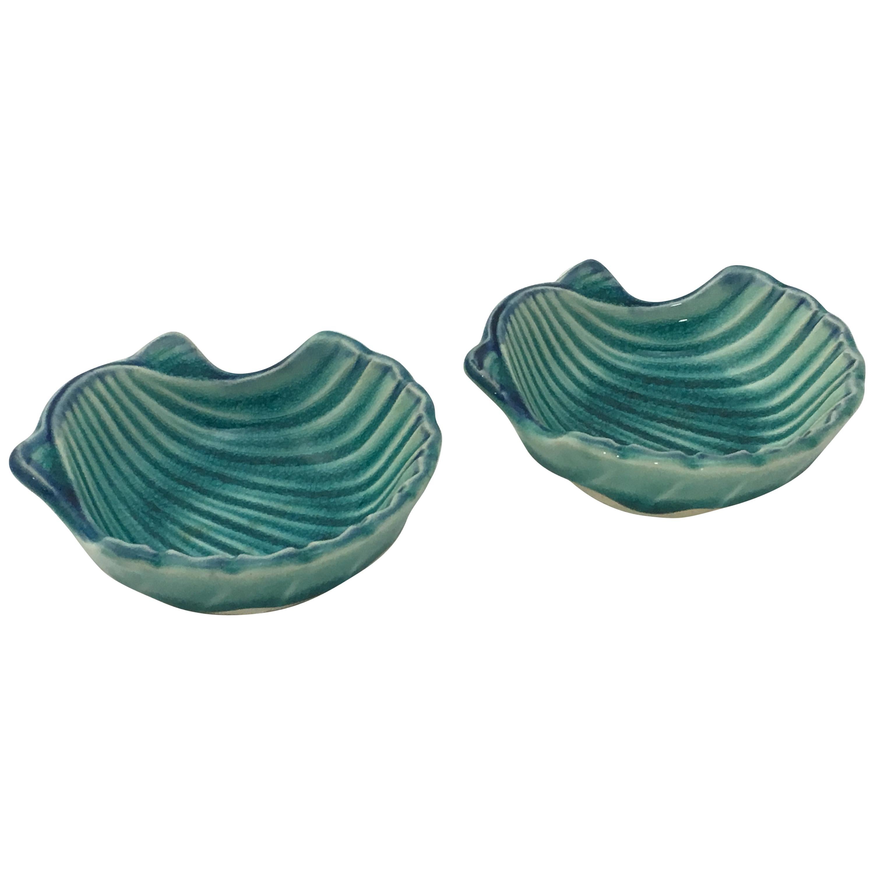 1960s Azure Blue Japanese Scallop Shell Bowls
