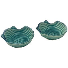 Vintage 1960s Azure Blue Japanese Scallop Shell Bowls