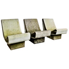 Set of Three Willy Guhl Loop Chairs on Concrete Pedestals