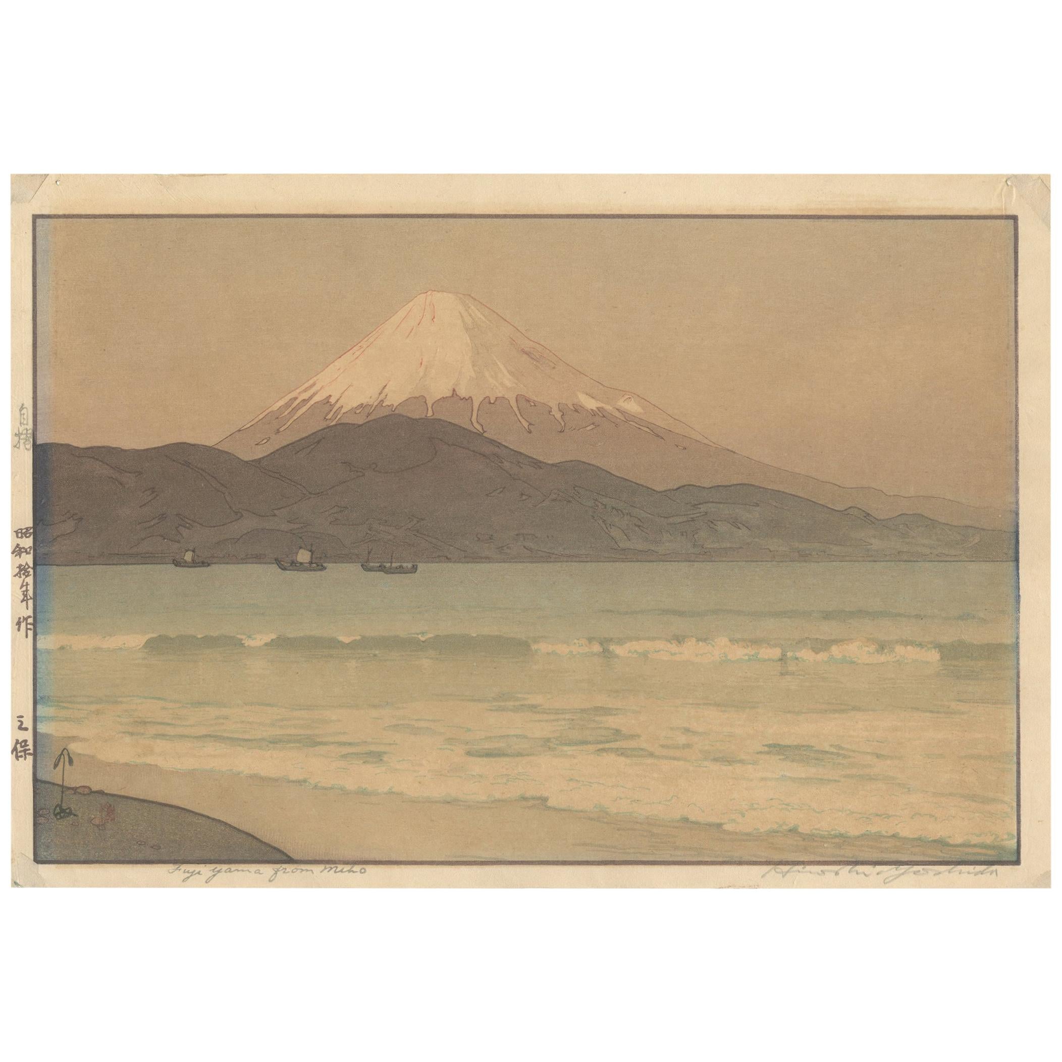 Shin Hanga, Original Japanese Woodblock Print, Hiroshi Yoshida, Fuji, Ocean