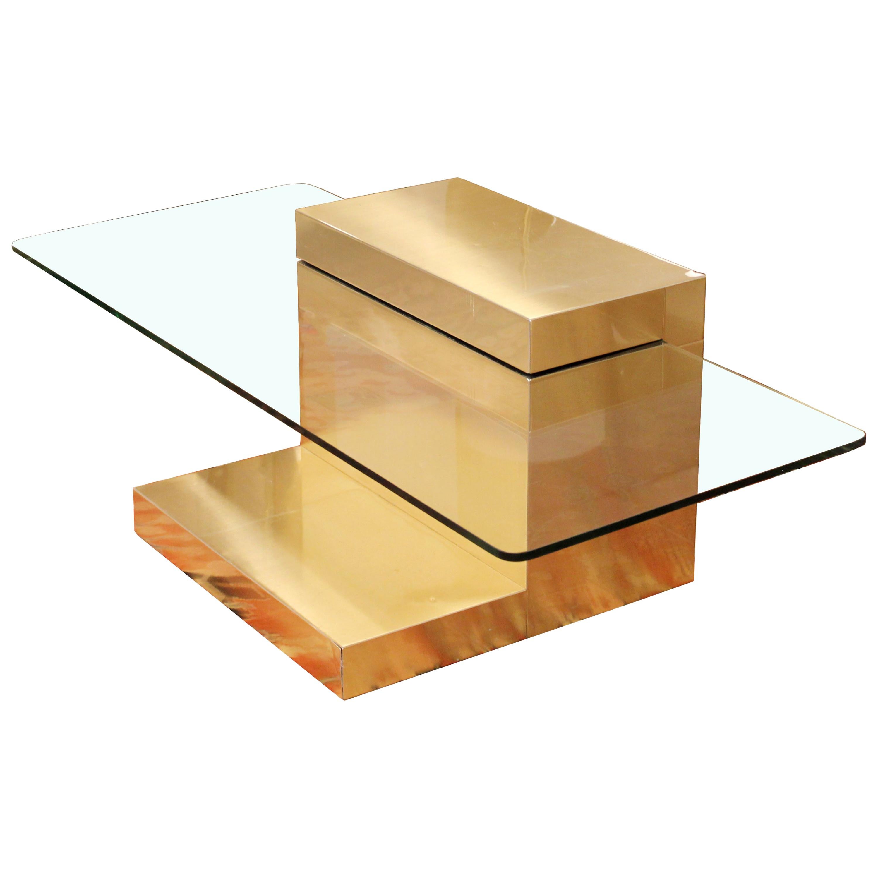Mid-Century Modern Paul Evans Cantilever Brass Glass Cityscape Coffee Table