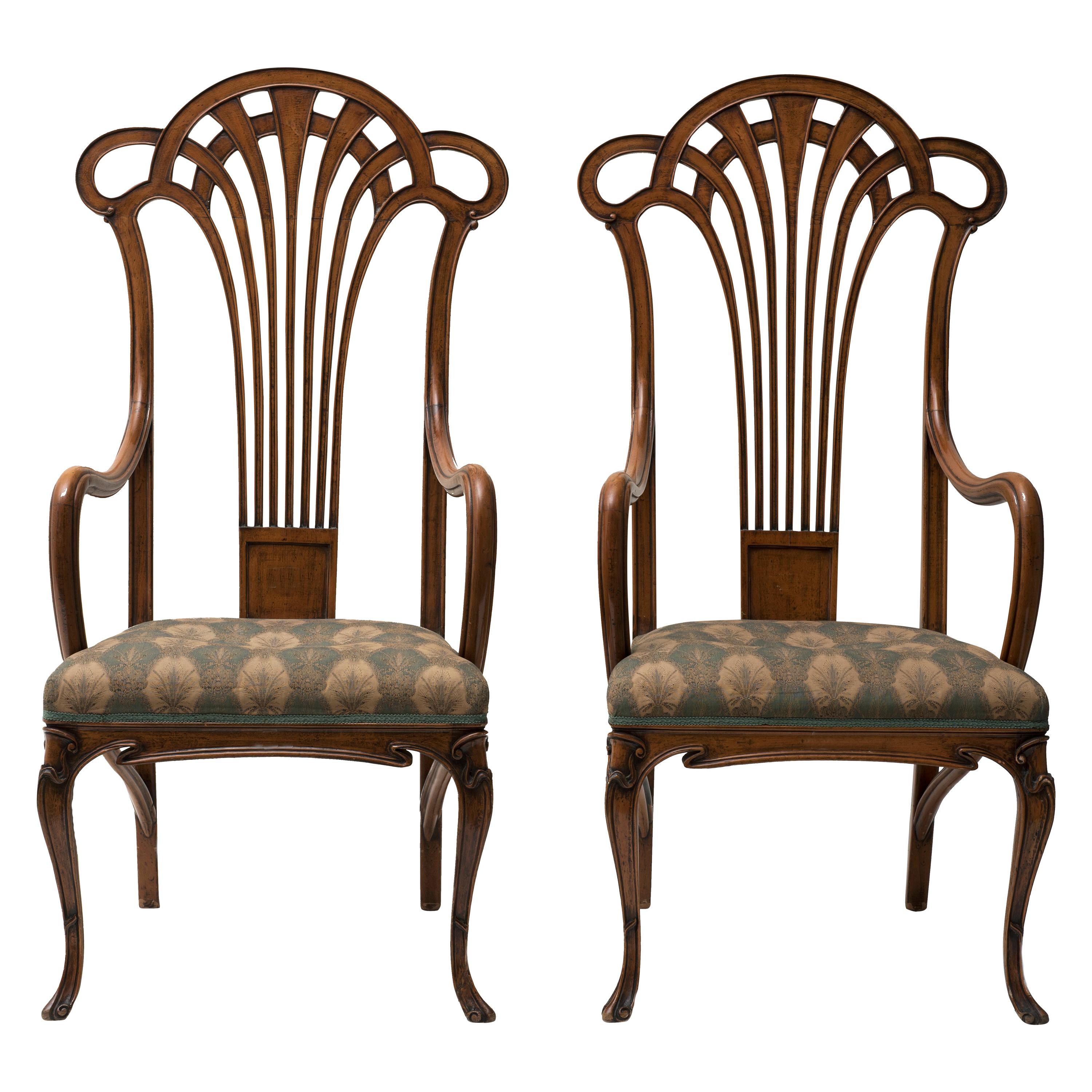 Pair of Vintage Wooden Liberty Armchairs, 19th-20th Century For Sale