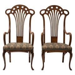Coppia di poltrone Liberty in legno vintage, XIX-XX secolo