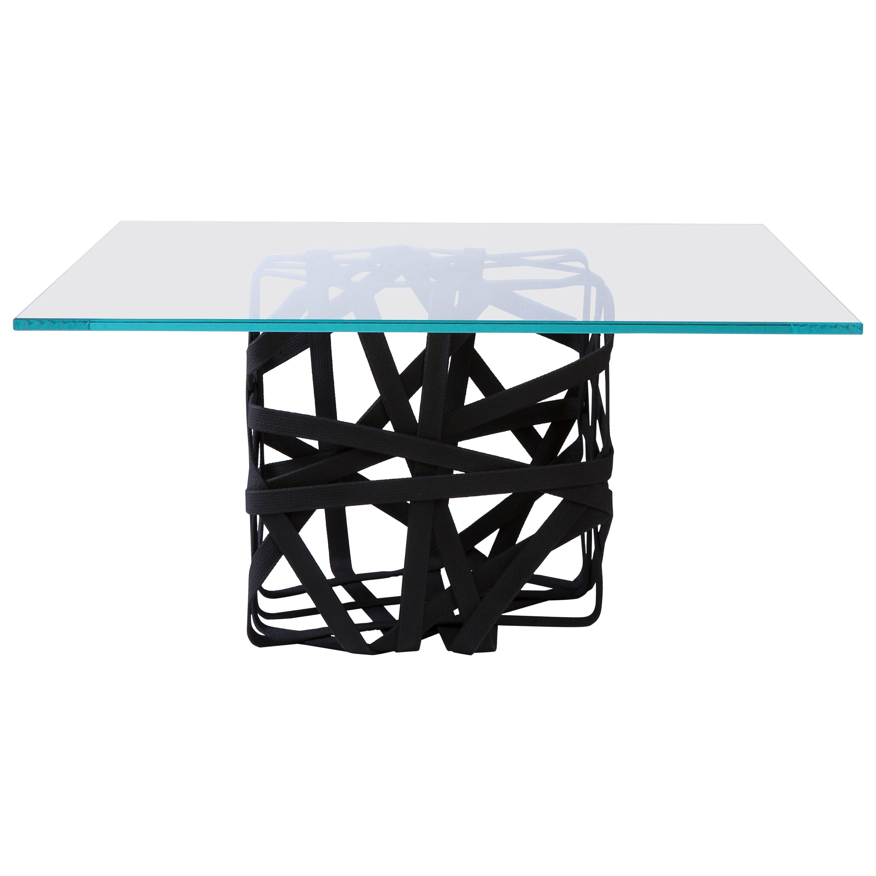 Contemporary Coffee Table,  Solidified Black Cotton Base with Glass Surface