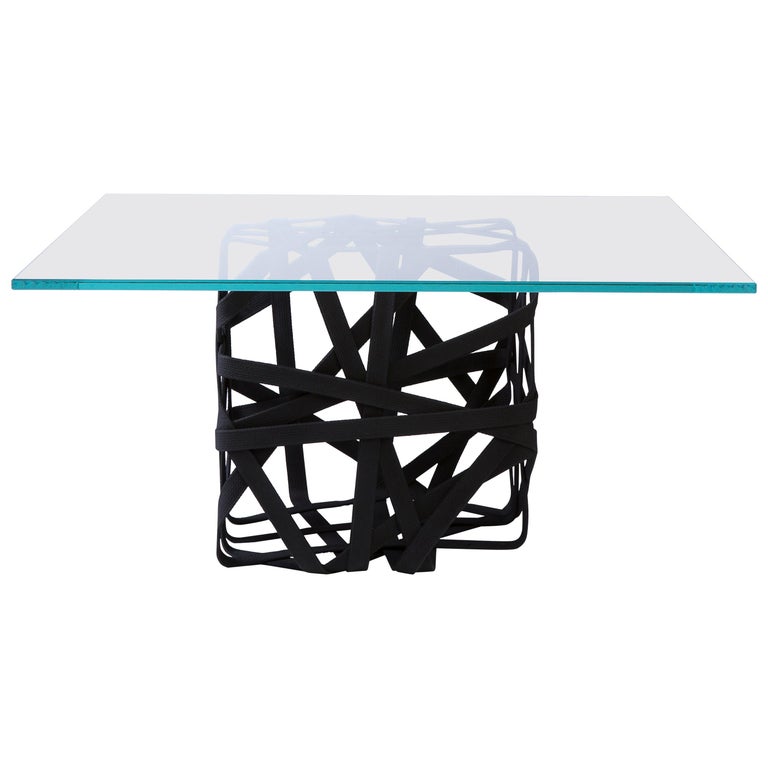 Contemporary Coffee Table,  Solidified Black Cotton Base with Glass Surface For Sale