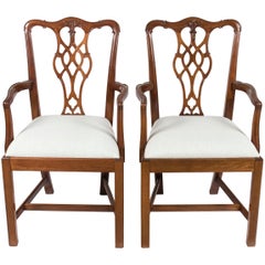 Pair of Carved Mahogany Chippendale Style Dining Room Armchairs