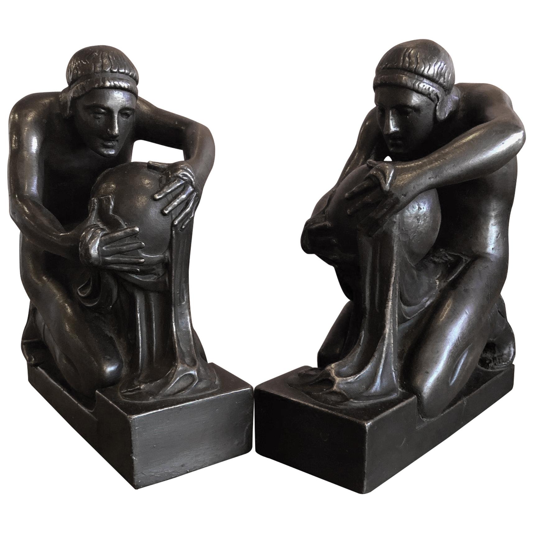 Pair of Bronze Greek Scholar Bookends by Pompeian Bronze Co.