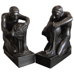 Pair of Bronze Greek Scholar Bookends by Pompeian Bronze Co.