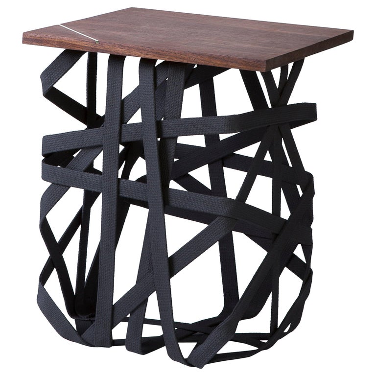 Contemporary Side Table, Solidified Black Cotton Base with Walnut