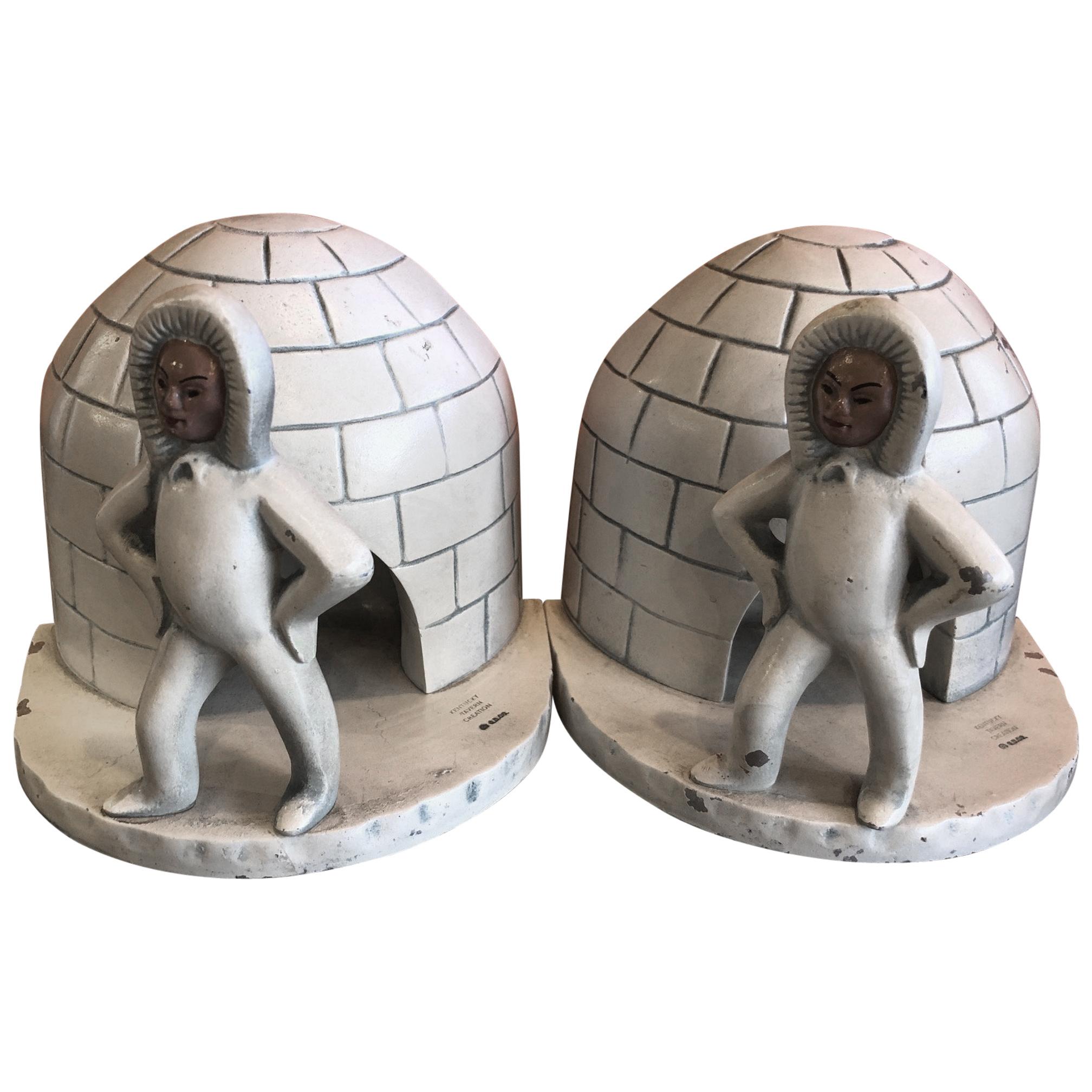 Pair of Aluminum Eskimo / Igloo Bookends by Kentucky Tavern Creations For Sale