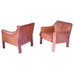 Vintage 415 Cab Armchairs in Cognac Leather by Mario Bellini, Italy, 1987, Pair