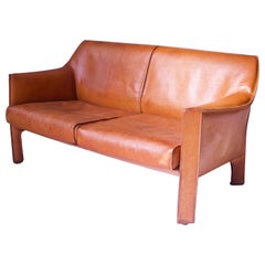 Vintage 415 Cab Two-Seat Sofa in Cognac Leather by Mario Bellini, Italy, 1987