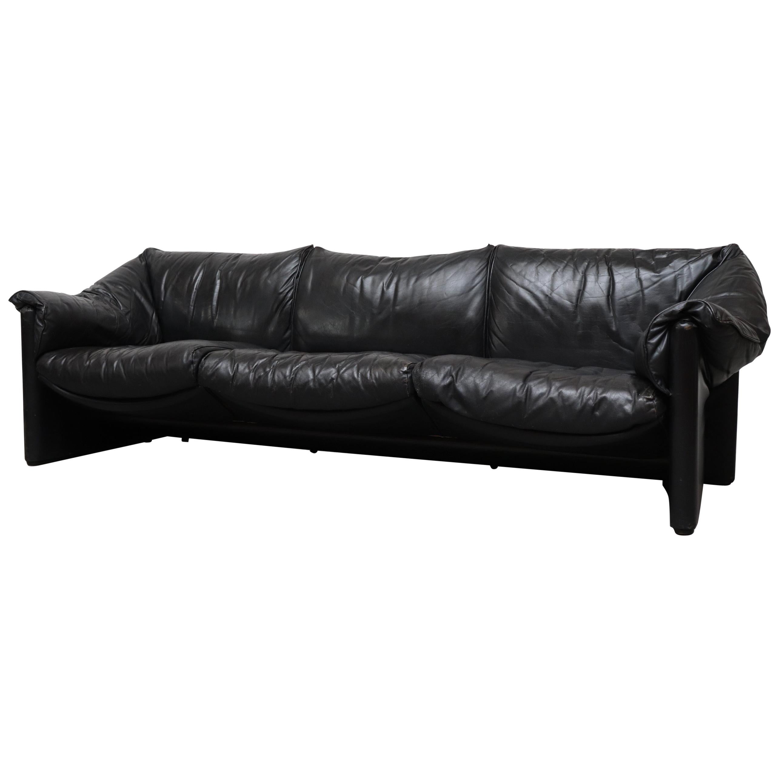 Mario Bellini for Cassina Handsome Black Leather 3-Seat Sofa