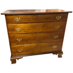 American Cherry Chest, New England, Solid Cherry, Chippendale Brass Pulls