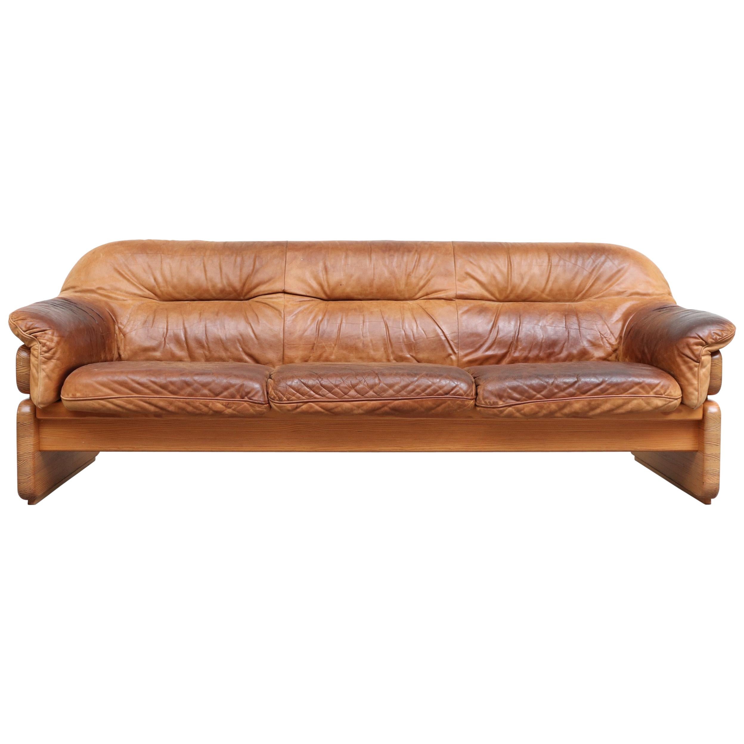 Gerard van den Berg Inspired Pine and Leather 3-Seat Sofa