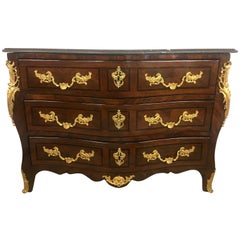18th Century French Louis XV Bombe Marble-Top and Brass Mounts Commode