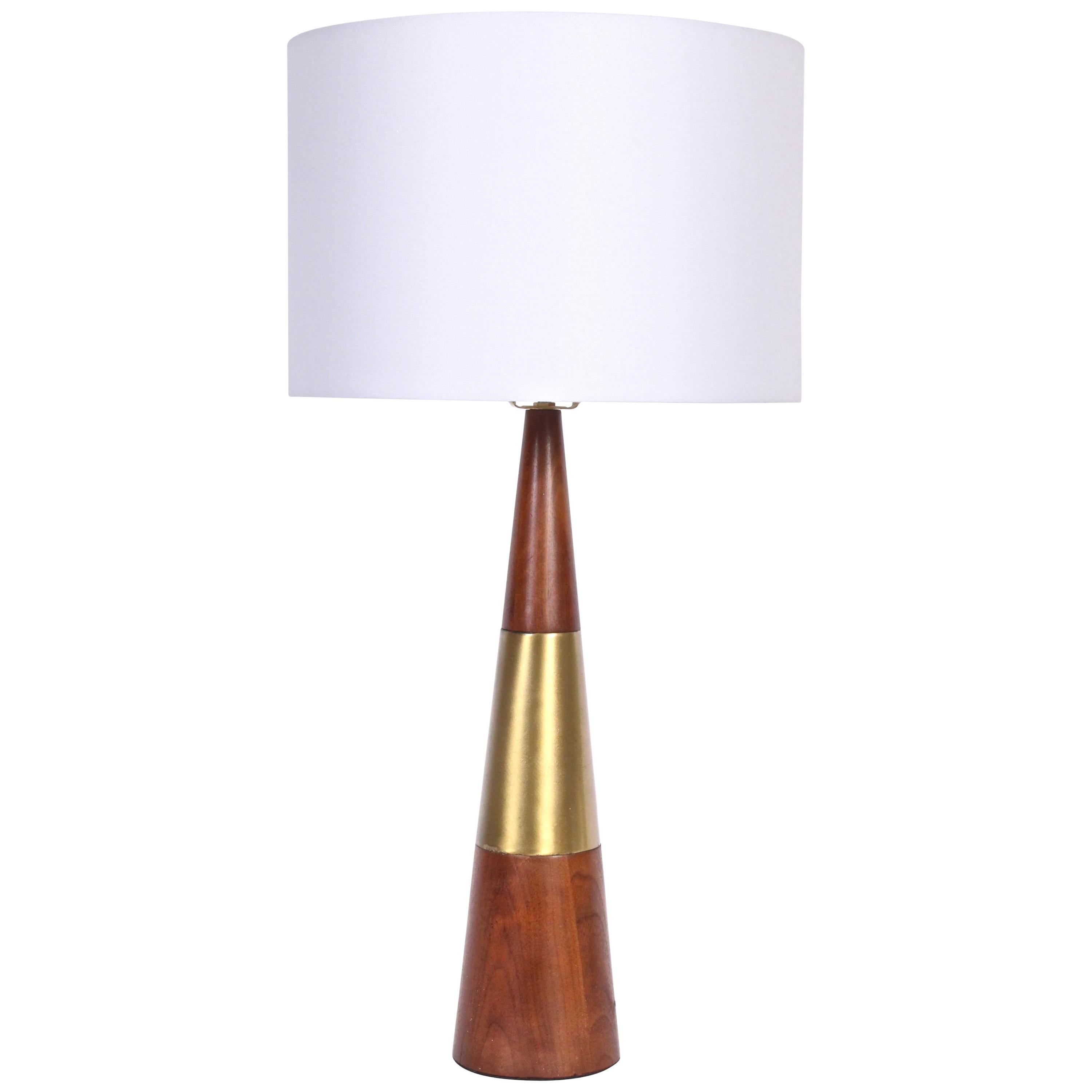 Tall Tony Paul for Westwood Swedish Brass & Solid Walnut Table Lamp, 1950s