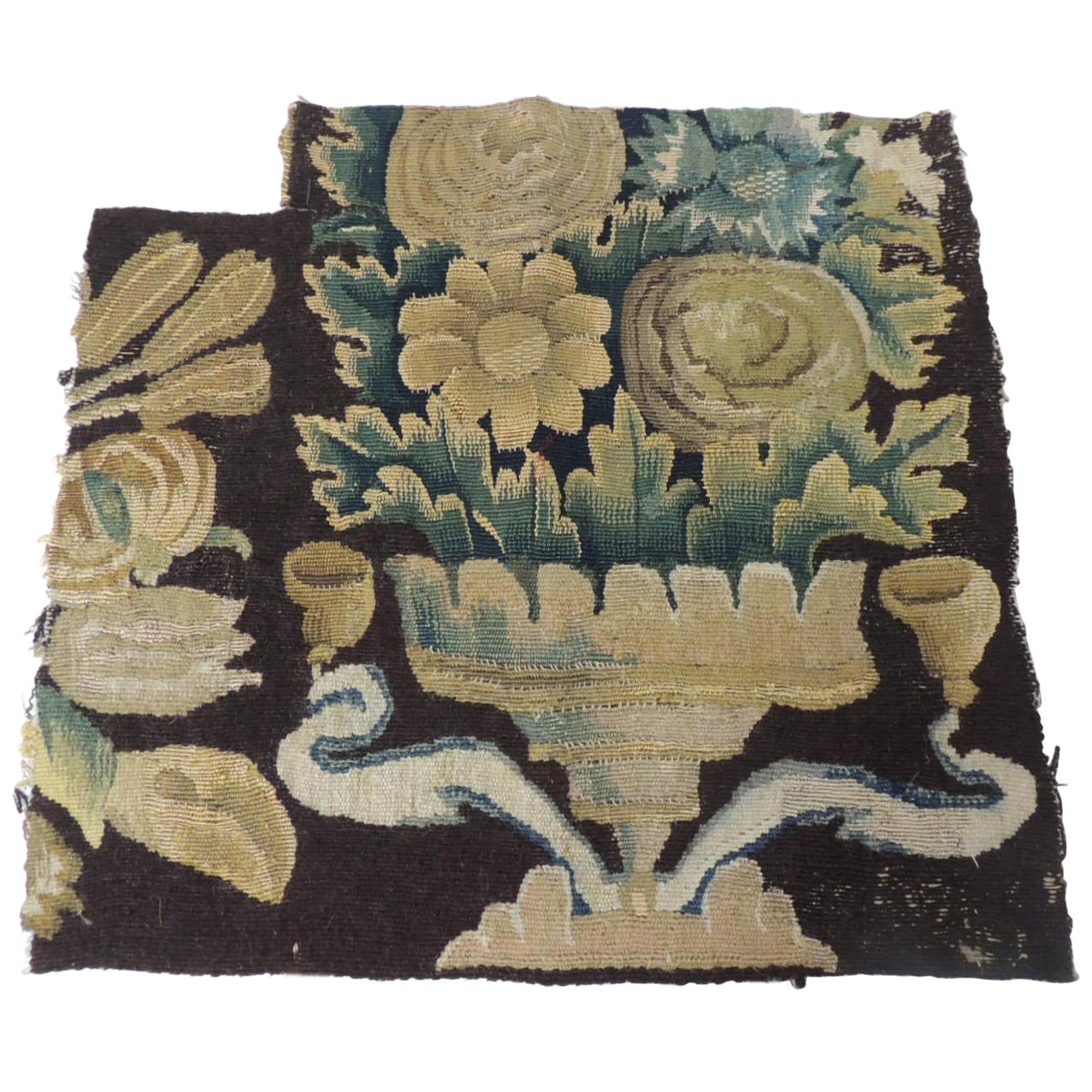 19th Century Fragment of Green and Brown Verdure Tapestry