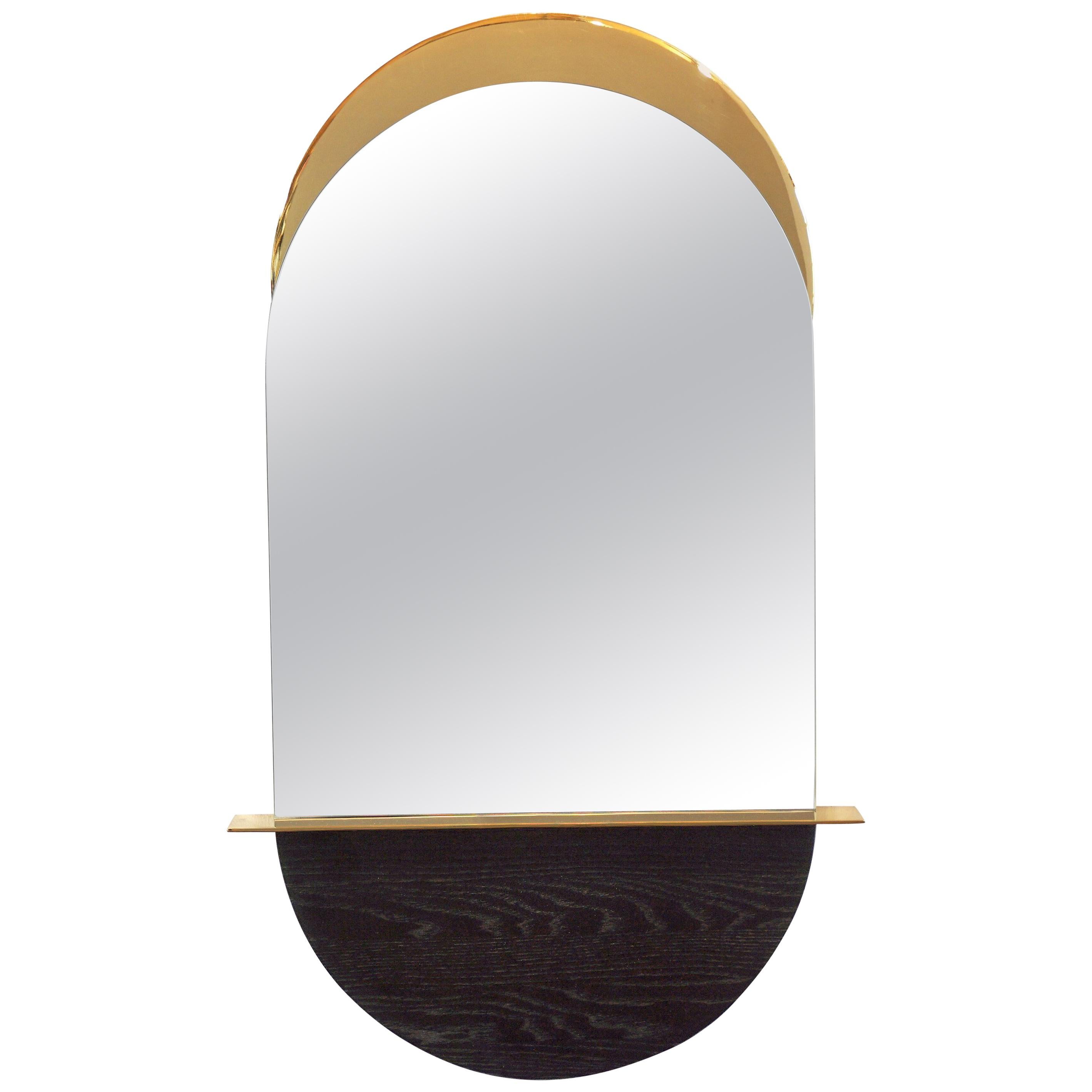 Solis Mirror (Small) in Polished Brass and Blackened Ash by Simon Johns