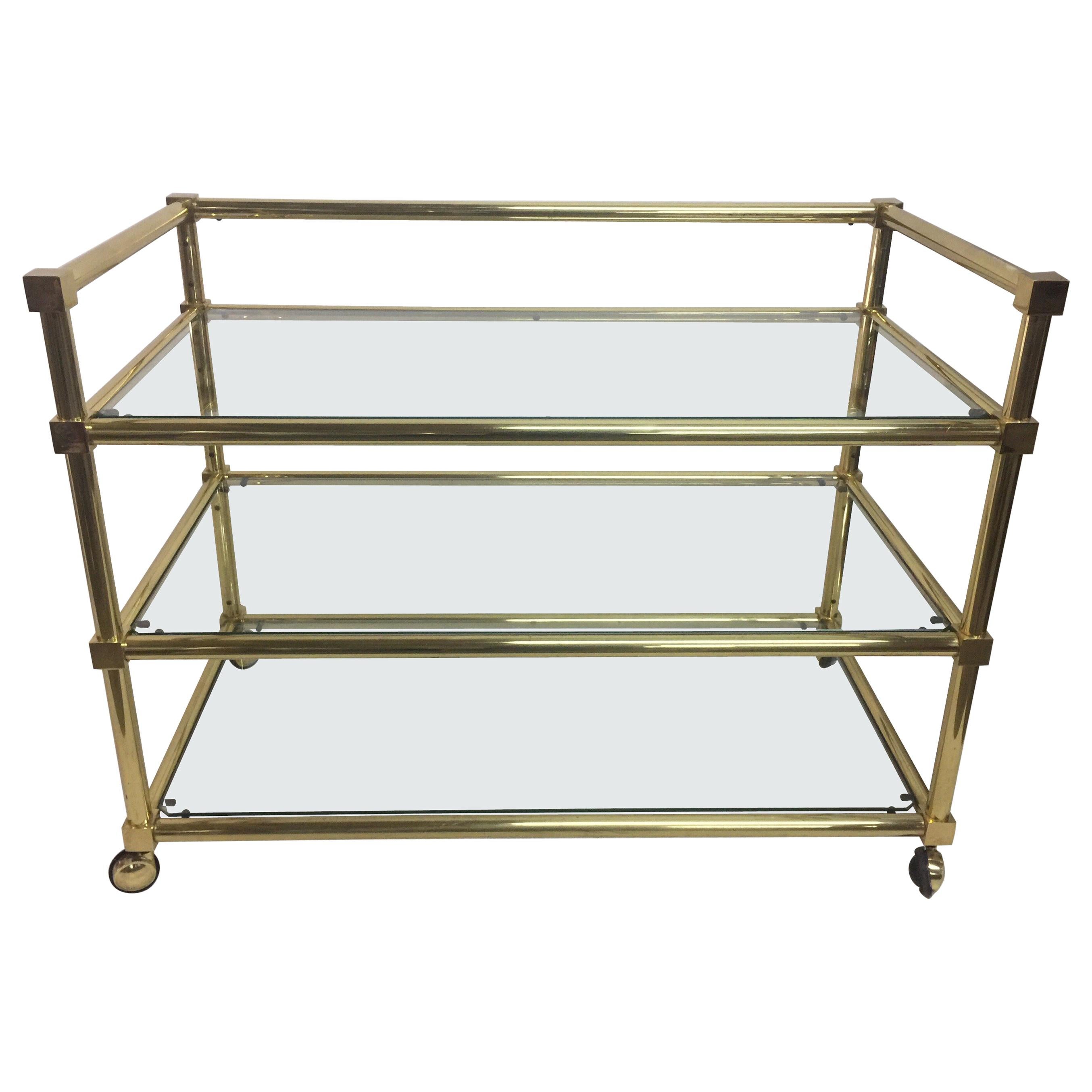 Three-Tier French Brass Bar Cart or Console For Sale