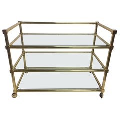 Retro Three-Tier French Brass Bar Cart or Console