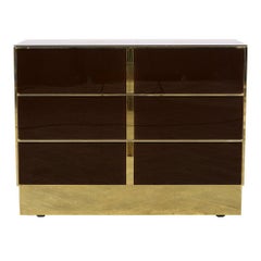 Modern Mirrored and Brass Chest of Drawers