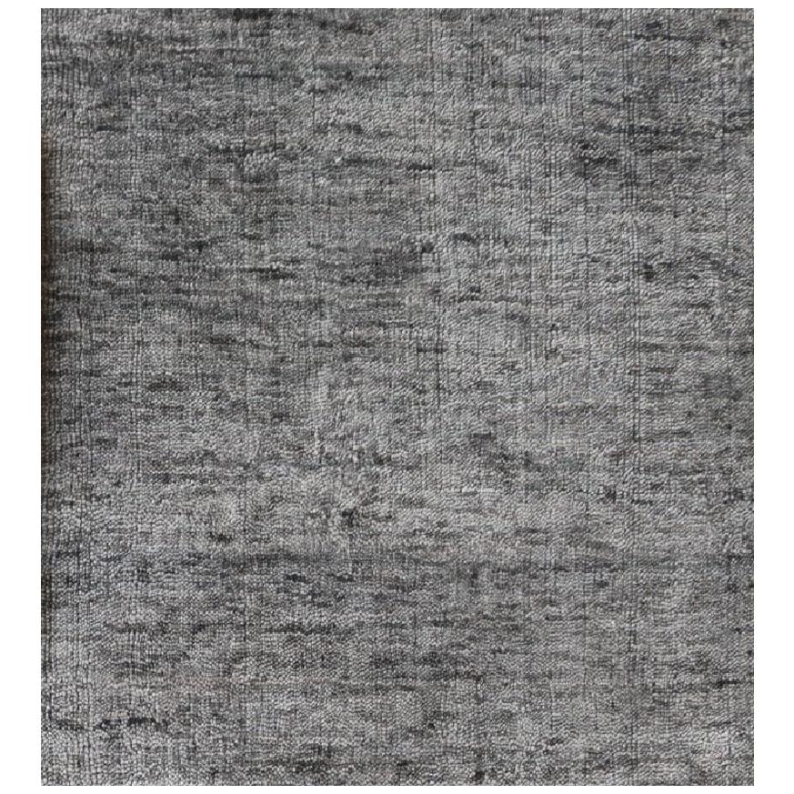 Minimalist Modern Solid Grey Hand-Loomed Bamboo Silk Rug in Stock For Sale