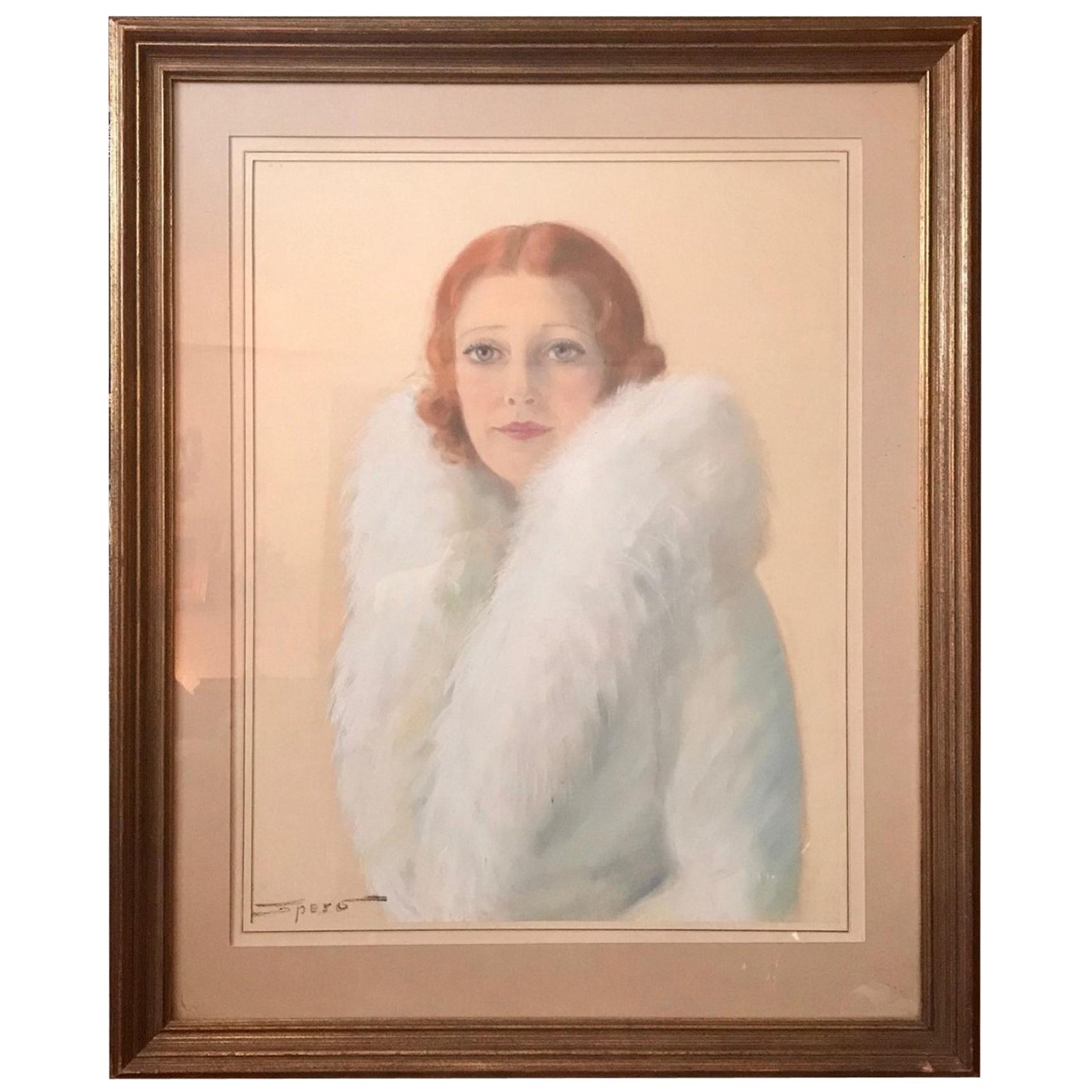Pastel Portrait of Jeanette MacDonald American Singer and Actress