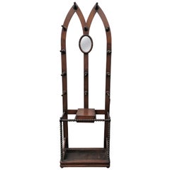 Antique Gothic Revival Hall Tree with Mirror, Umblrella Stand, circa 1870
