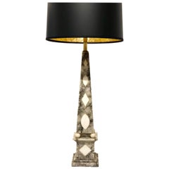1950s Two-Tone Solid Marble Italian Column Table Lamp