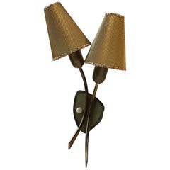 Midcentury Danish Brass Double Wall Light, 1950s