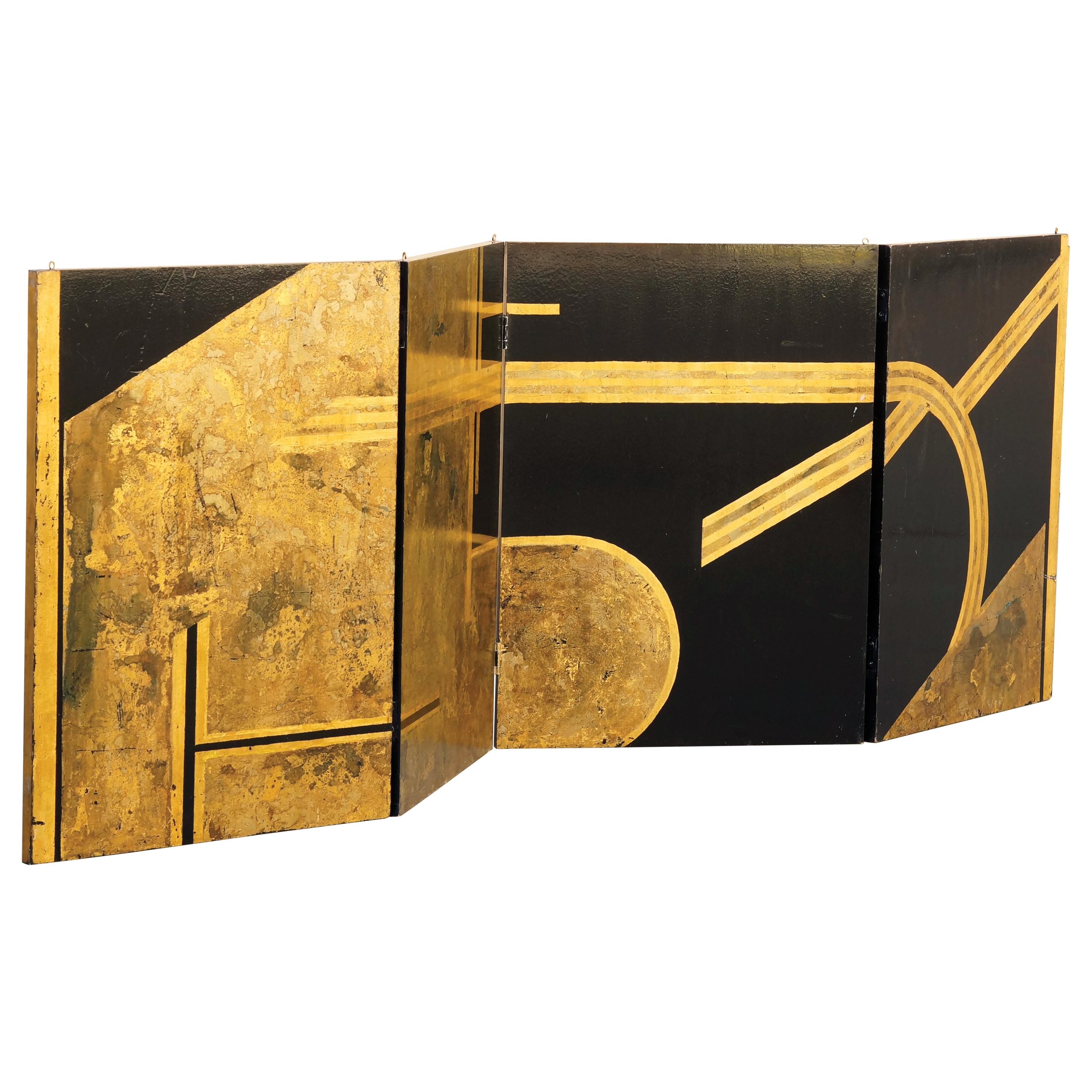 Art Deco Gold Leaf and Black Lacquer Folding Screen, 1930s