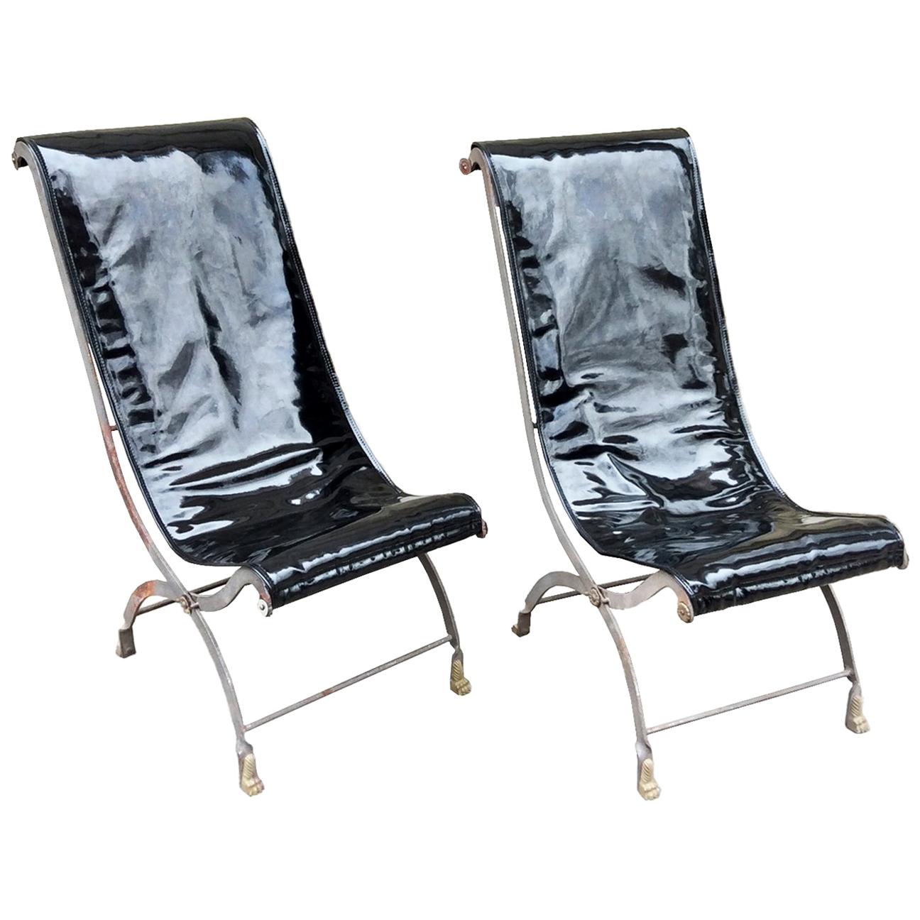 Pair of Early 20th Century Campaign Lounge Chairs in the Manner of Maison Jansen