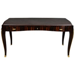 Art Deco French Desk in Macassar with a Leather Top